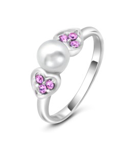 Silver Ring Hearts and Pearl CSR-58